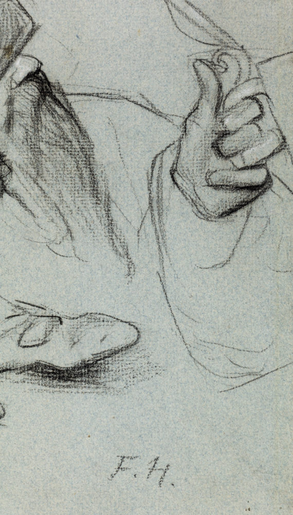 Ferdinand Hodler – Studie eines bärtigen Mannes und Kopfstudie eines Soldaten – Signatur